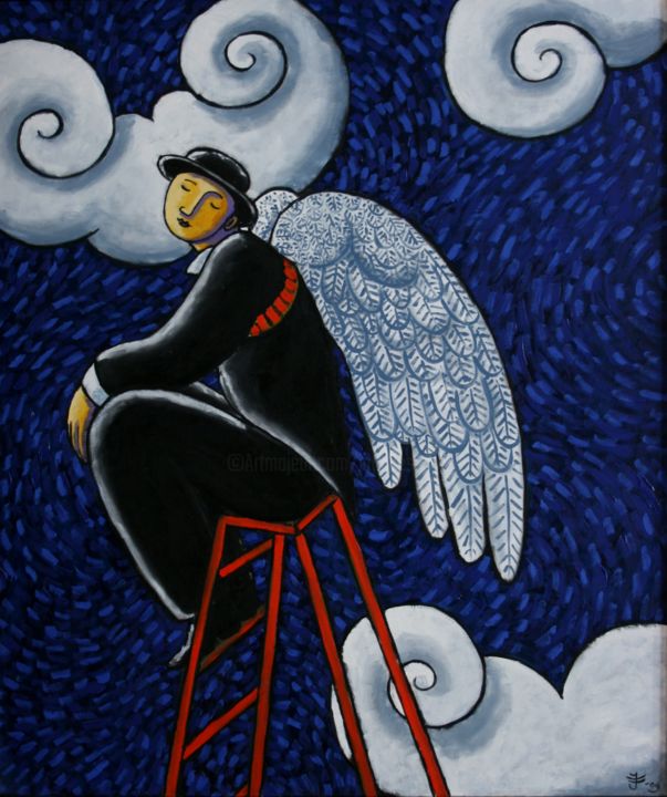 Pittura intitolato "L'ange perdu" da Jacques Tange, Opera d'arte originale, Olio