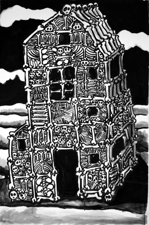 Drawing titled "Old Dutch Charnel H…" by Jacques Tange, Original Artwork, Marker
