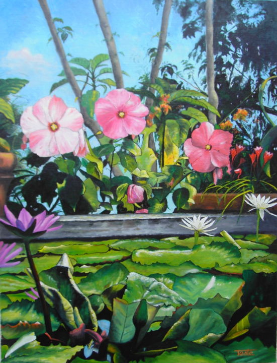 Pittura intitolato "jardin-d-isola" da Jacques Testa, Opera d'arte originale, Olio