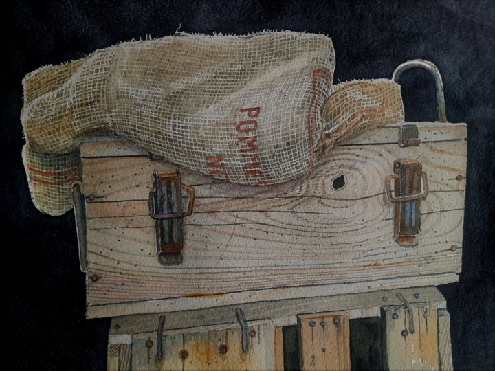 Peinture intitulée "Sac de jute" par Jacques Bouquet, Œuvre d'art originale, Aquarelle