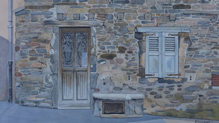 Pintura intitulada "Maison à Blesle en…" por Jacques Bouquet, Obras de arte originais, Aquarela