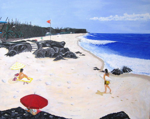 Peinture intitulée "La plage de Boucan…" par Jacques Clerico, Œuvre d'art originale, Huile