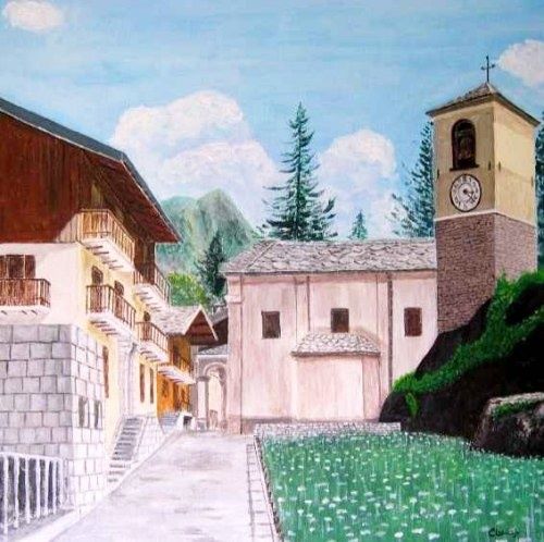 Peinture intitulée "Village de montagne…" par Jacques Clerico, Œuvre d'art originale, Huile