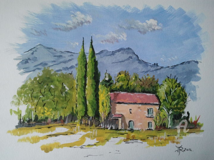「En Provence」というタイトルの絵画 Jordan Ravyによって, オリジナルのアートワーク, グワッシュ水彩画