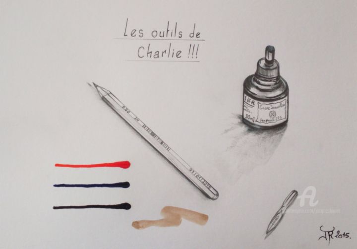 Painting titled "Hommage à Charlie" by Jordan Ravy, Original Artwork, Ink