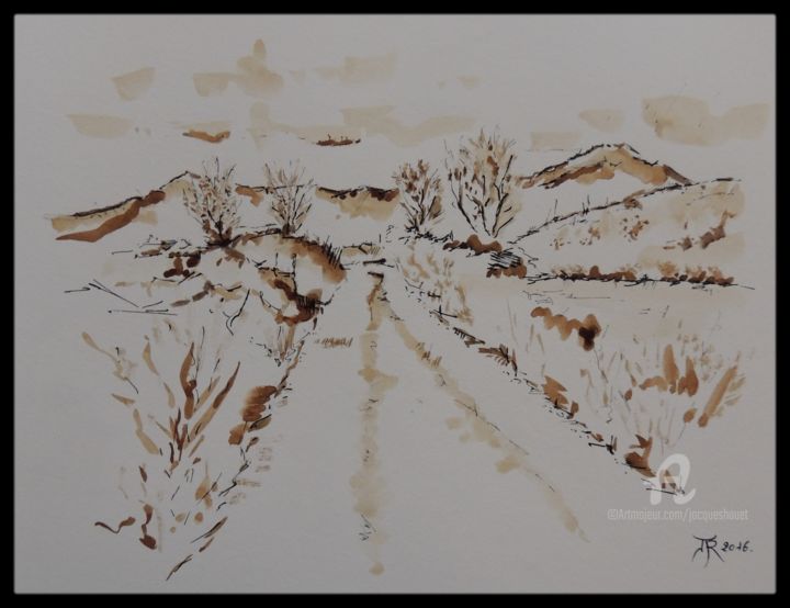Картина под названием "Chemin niçois" - Jordan Ravy, Подлинное произведение искусства, Чернила