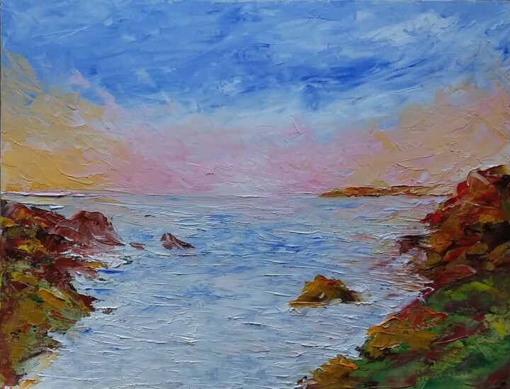 Painting titled "Paysage côtier" by Jacques Inizan, Original Artwork, Oil