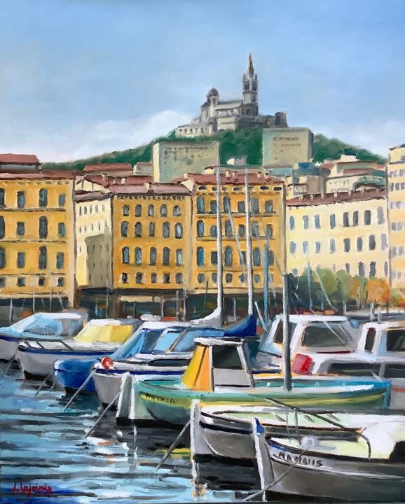 Pintura titulada "Vieux Port et Notre…" por Jacques Lajoinie, Obra de arte original, Oleo
