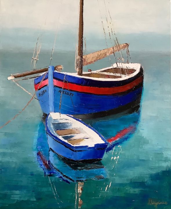 Peinture intitulée "Vieux canot breton" par Jacques Lajoinie, Œuvre d'art originale, Huile
