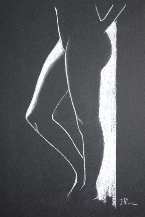 Drawing titled "Contre jour II" by Jacques Place, Original Artwork, Conté