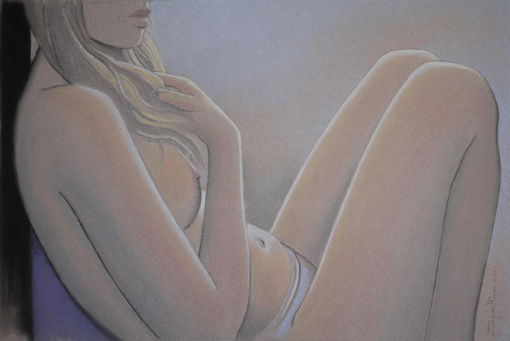 Drawing titled "Girl in blue" by Jacques Place, Original Artwork, Pastel