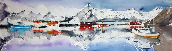 Painting titled "Islas Lofoten" by Jacques Villares, Original Artwork, Watercolor