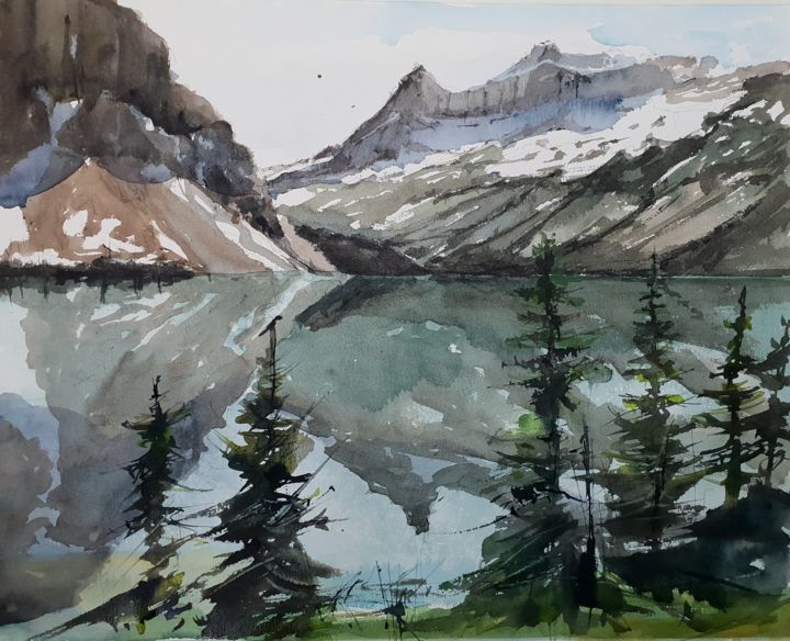 Pintura intitulada "Lake Louise, Canada" por Jacques Villares, Obras de arte originais, Aquarela