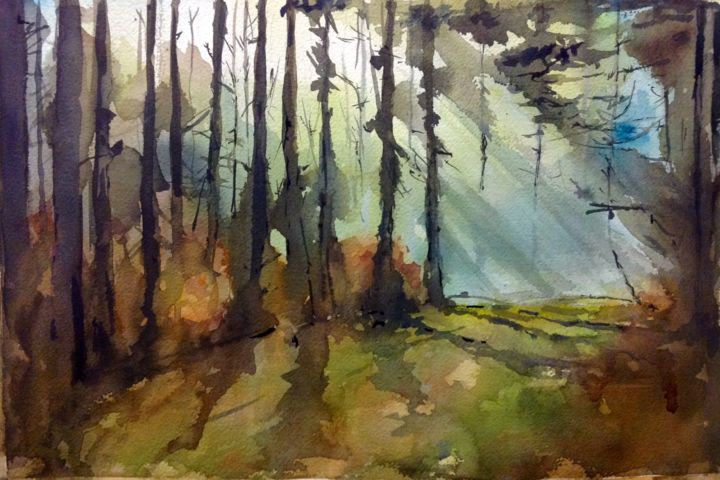 Painting titled "Sherwood" by Jacques Villares, Original Artwork, Watercolor