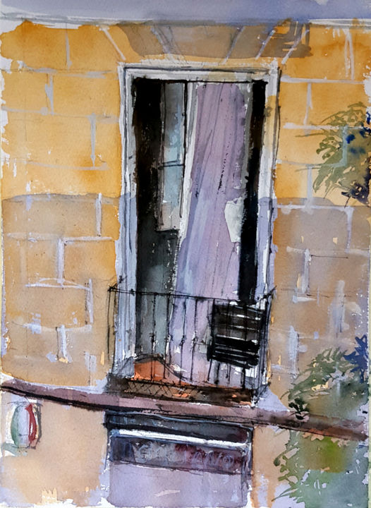 Pintura titulada "La ventana de Lucia…" por Jacques Villares, Obra de arte original, Acuarela