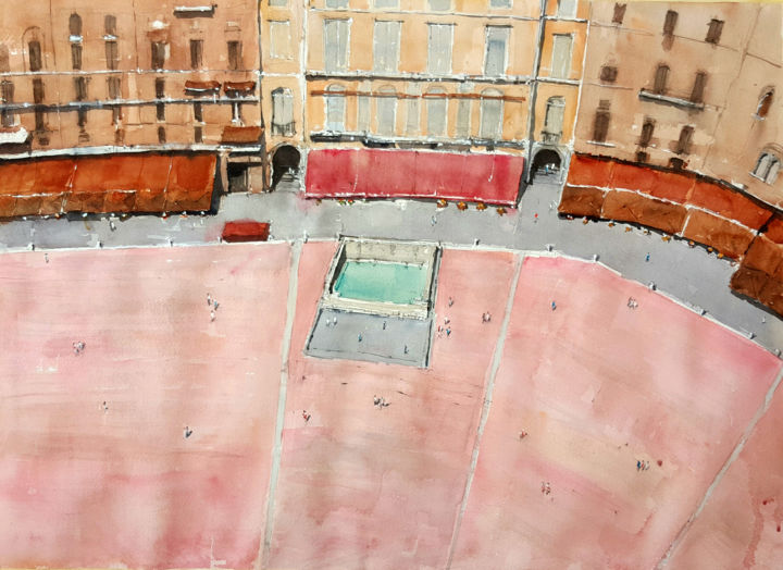 Painting titled "Siena" by Jacques Villares, Original Artwork, Watercolor