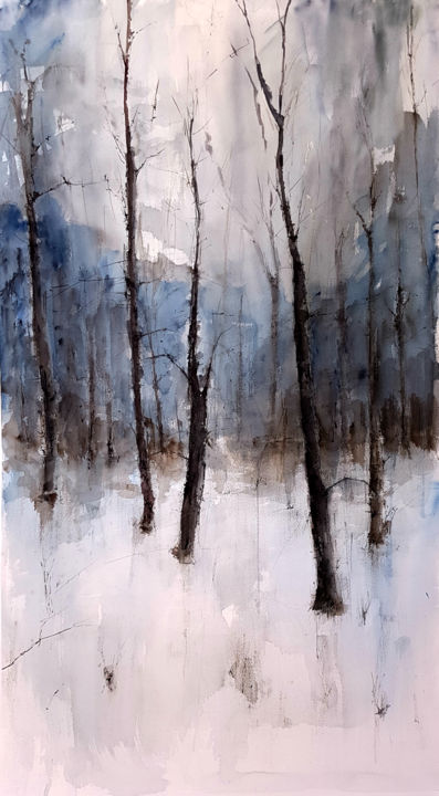 Pintura titulada "Bosque Nevado" por Jacques Villares, Obra de arte original, Acuarela