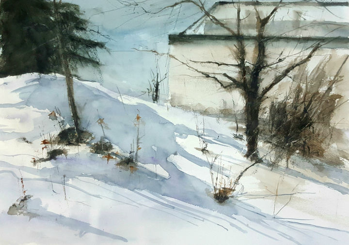 Malarstwo zatytułowany „Nieve en La Granja” autorstwa Jacques Villares, Oryginalna praca, Akwarela