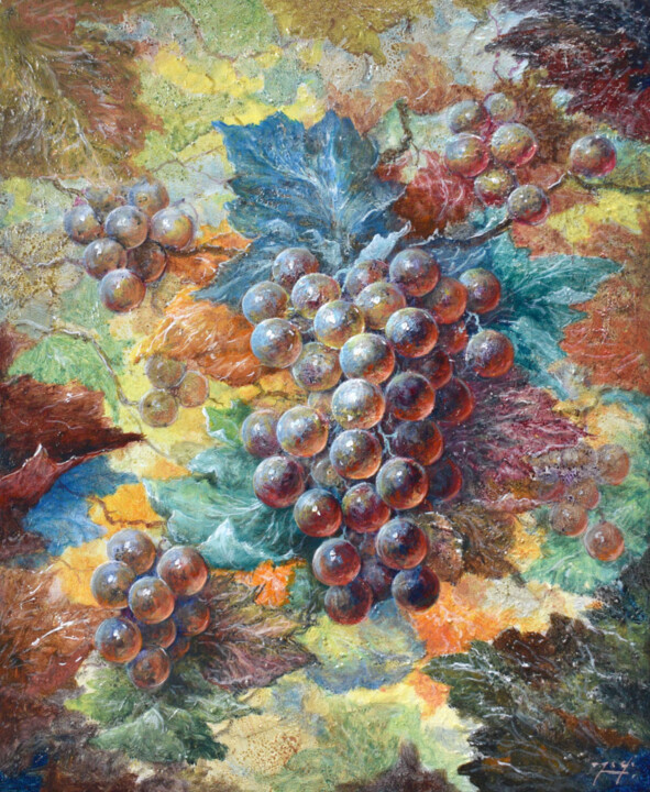 Malerei mit dem Titel "Grappes de raisins" von Jacquiot, Original-Kunstwerk, Acryl