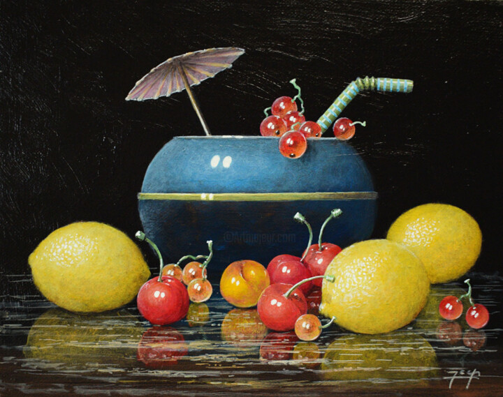 Malarstwo zatytułowany „Soupe de fruits” autorstwa Jacquiot, Oryginalna praca, Akryl