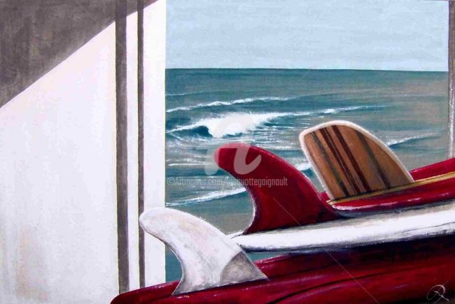 Painting titled "RED LONGBOARDS" by Jacquotte Gaignault, Original Artwork