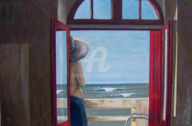 Schilderij getiteld "ME AT NICK's" door Jacquotte Gaignault, Origineel Kunstwerk