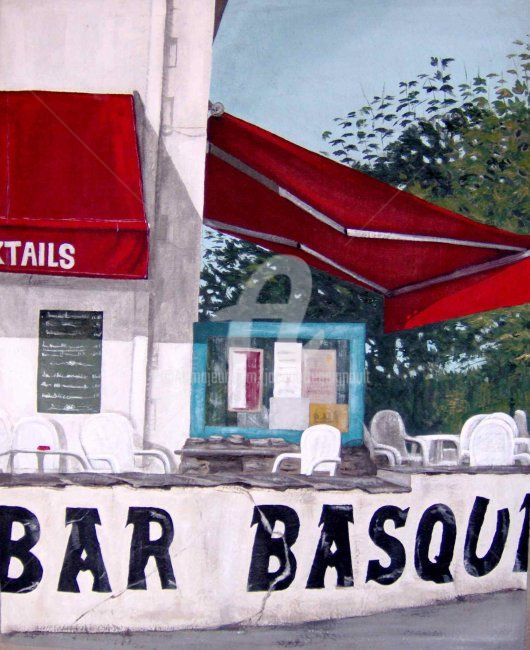 Peinture intitulée "BAR BASQUE, GUETHARY" par Jacquotte Gaignault, Œuvre d'art originale