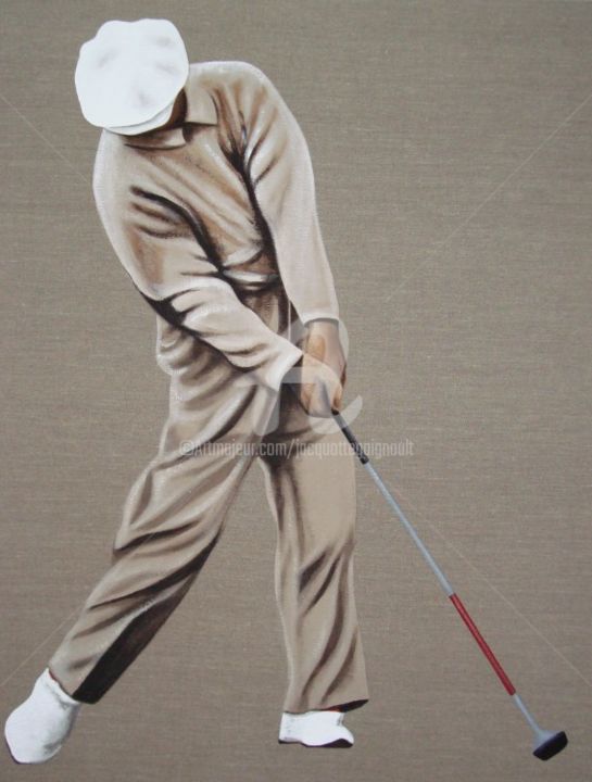 Schilderij getiteld "" BEN HOGAN , 1954 "" door Jacquotte Gaignault, Origineel Kunstwerk