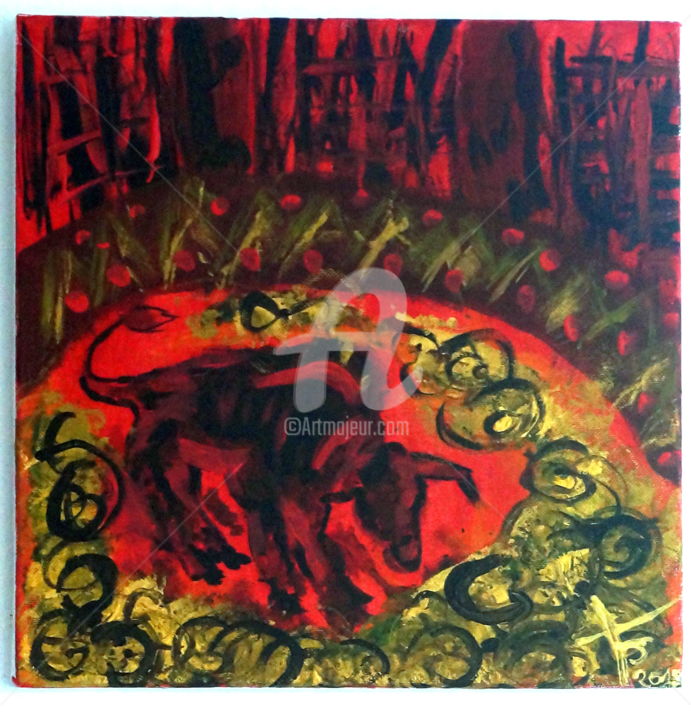 Peinture intitulée "El taureau" par Jade Tran Van Nhan, Œuvre d'art originale