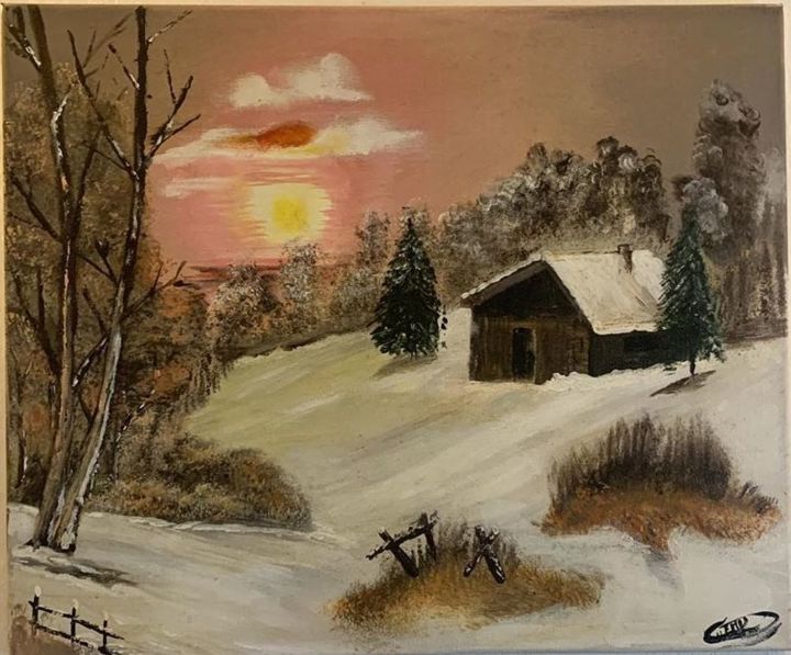 Painting titled "Paysage de neige" by Jean André D, Original Artwork, Acrylic