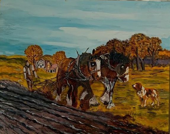 Painting titled "Chevaux" by Jean André D, Original Artwork, Stained glass painting