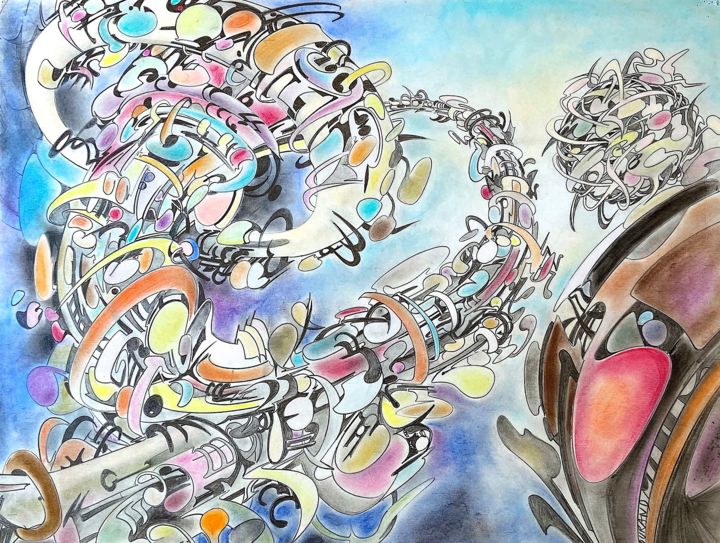 Картина под названием "Jazz en plein jour…" - Jacques Durand, Подлинное произведение искусства, Мел