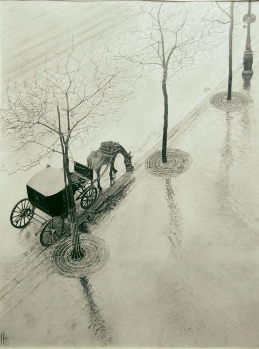 Dibujo titulada "coche caballos" por Jose Antonio Fos, Obra de arte original