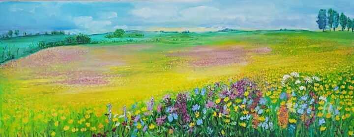 Painting titled "Frühlingwiese" by Jaga Rudnicka, Original Artwork, Oil