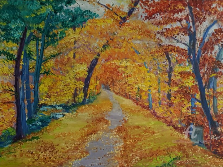 Malerei mit dem Titel "Malerischer Herbst" von Jaga Rudnicka, Original-Kunstwerk, Öl