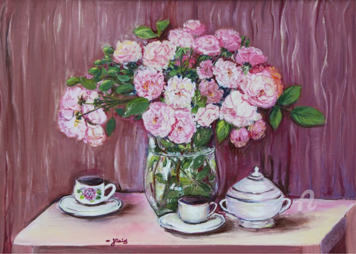 Painting titled "Rosa Strauß" by Jaga Rudnicka, Original Artwork, Oil