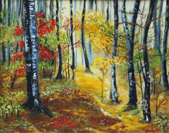 Painting titled "Goldener Herbst" by Jaga Rudnicka, Original Artwork, Oil