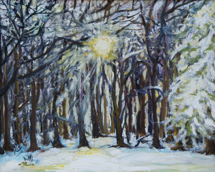 Malerei mit dem Titel "Winter im Wald" von Jaga Rudnicka, Original-Kunstwerk, Öl