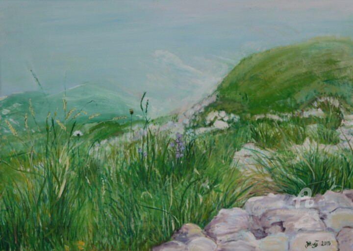 Painting titled "Bergiges Landschaft…" by Jaga Rudnicka, Original Artwork, Oil