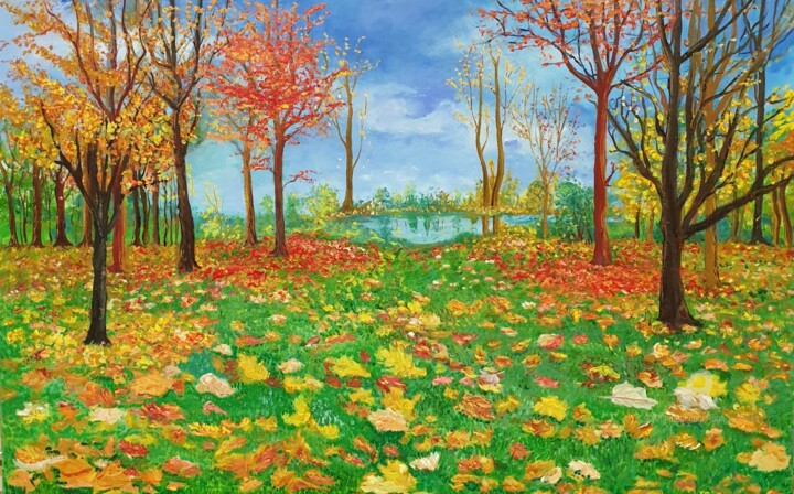 Malerei mit dem Titel "Herbst Schläftigkeit" von Jaga Rudnicka, Original-Kunstwerk, Öl