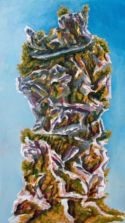 Painting titled "Mountain of rocks" by Jagath Wickramarachchi, Original Artwork, Oil Mounted on Wood Panel