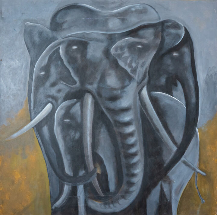 Painting titled "Family of giants" by Jagath Wickramarachchi, Original Artwork, Oil Mounted on Wood Panel