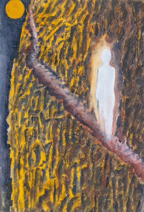 Painting titled "Path To Nirwana" by Jagath Wickramarachchi, Original Artwork, Oil Mounted on Wood Panel