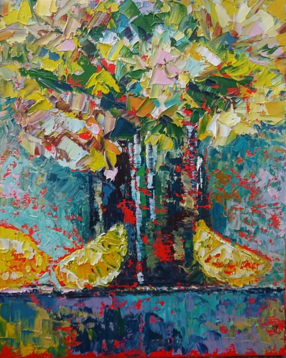 Painting titled "Nature morte aux ag…" by Nathalie Jaguin, Original Artwork, Oil