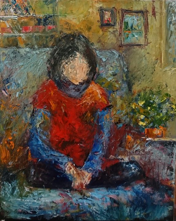 Painting titled "Elisa" by Nathalie Jaguin, Original Artwork, Oil