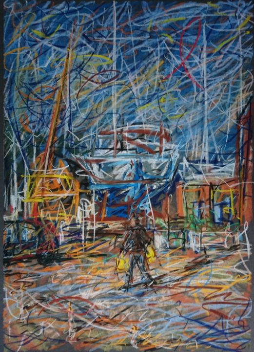 Painting titled "Au port de Paimpol" by Nathalie Jaguin, Original Artwork, Pastel