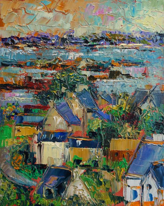 Pintura intitulada "Sur les toits de Br…" por Nathalie Jaguin, Obras de arte originais, Óleo