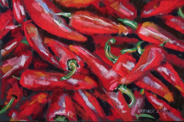 Painting titled "Piments" by Nathalie Jaguin, Original Artwork, Pastel