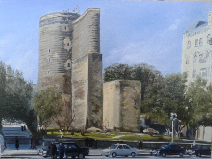 Malerei mit dem Titel "Maiden's Tower. Bak…" von Jahangir Seyidov, Original-Kunstwerk, Öl Auf Karton montiert