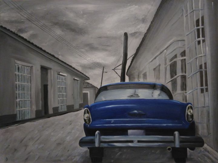 Painting titled "coche haBANA" by Jaibue77, Original Artwork, Oil